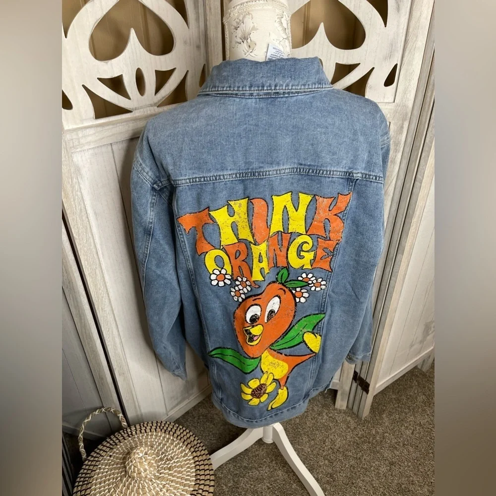 New! Disney Vault 50th Orange Bird Distressed Oversize Denim Jacket Large